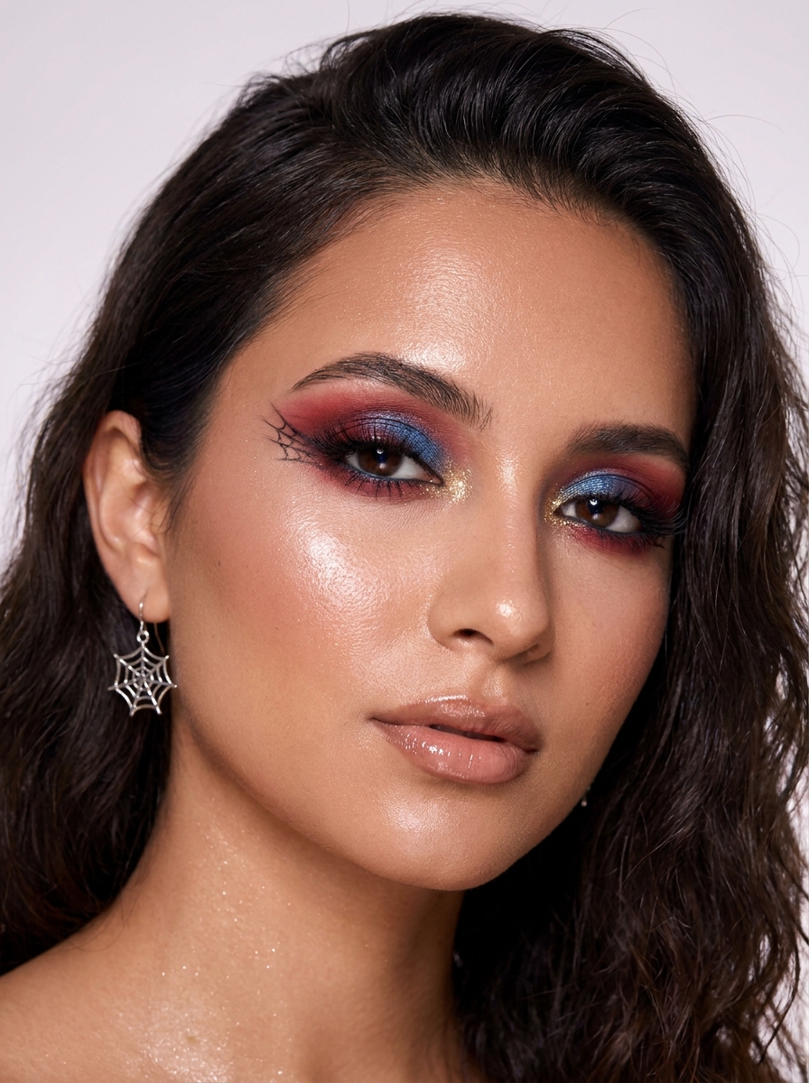 Spiderman Makeup mit Glitter-Akzent als Spiderman Makeup Inspiration 2026
